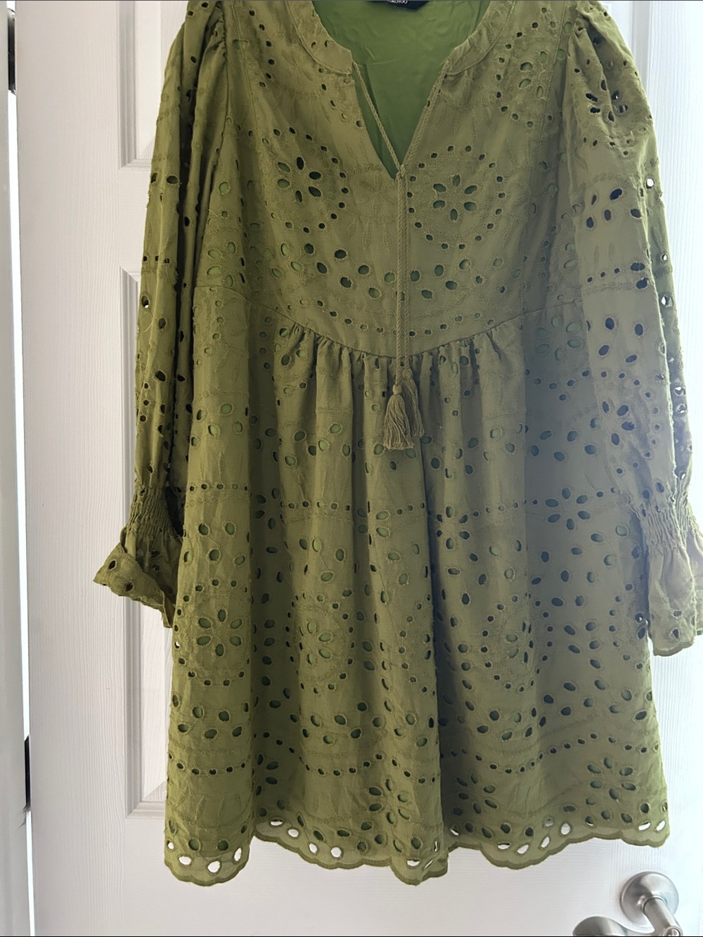 Olive Eyelet Embroidered Mini Dress